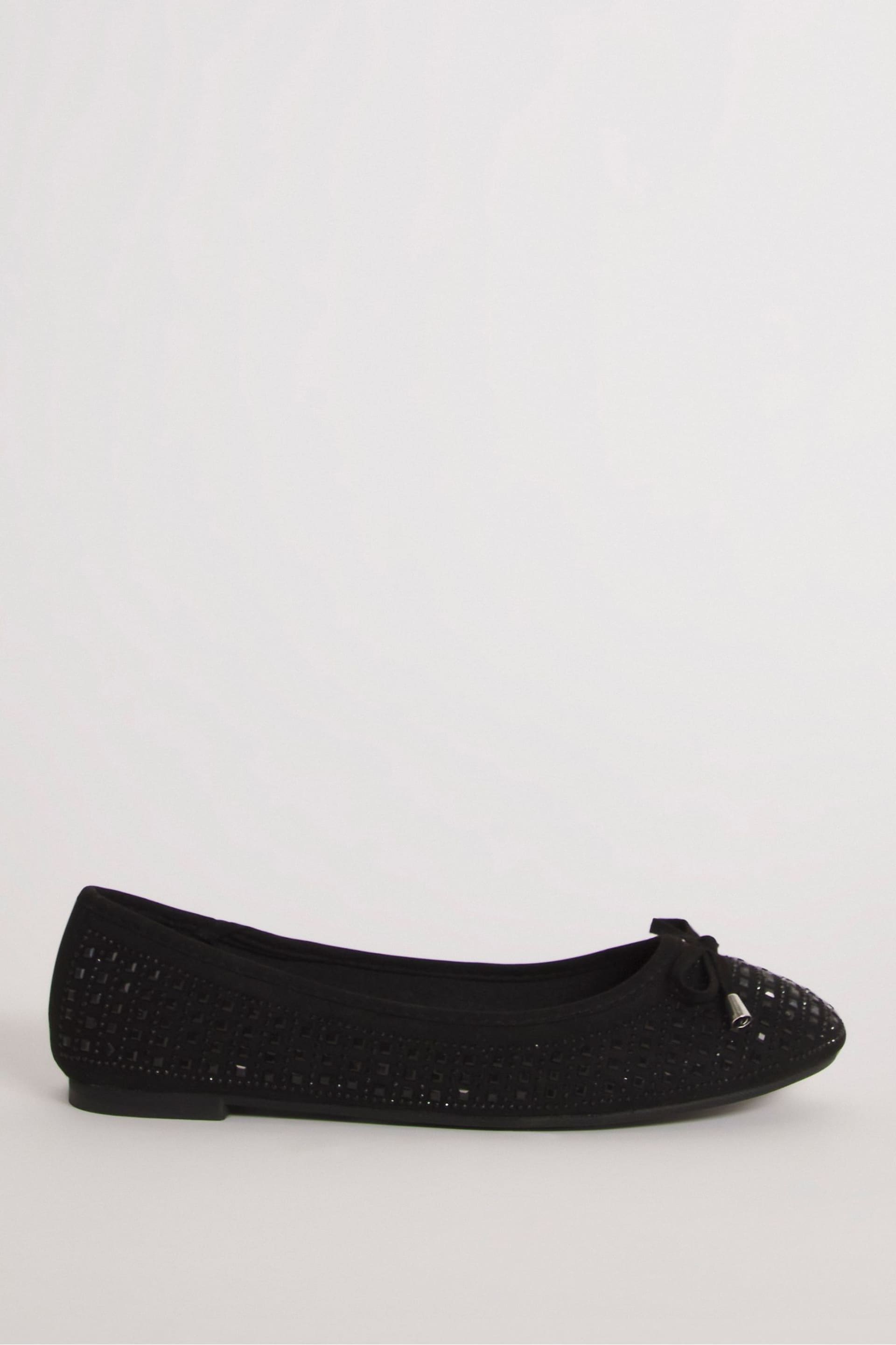 Simply Be Black Regular/Wide Fit Heat Seal Embellished Ballerinas - Image 1 of 3