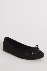 Simply Be Black Regular/Wide Fit Heat Seal Embellished Ballerinas - Image 2 of 3