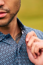 Navy Blue Print Golf Polo Shirt - Image 6 of 13