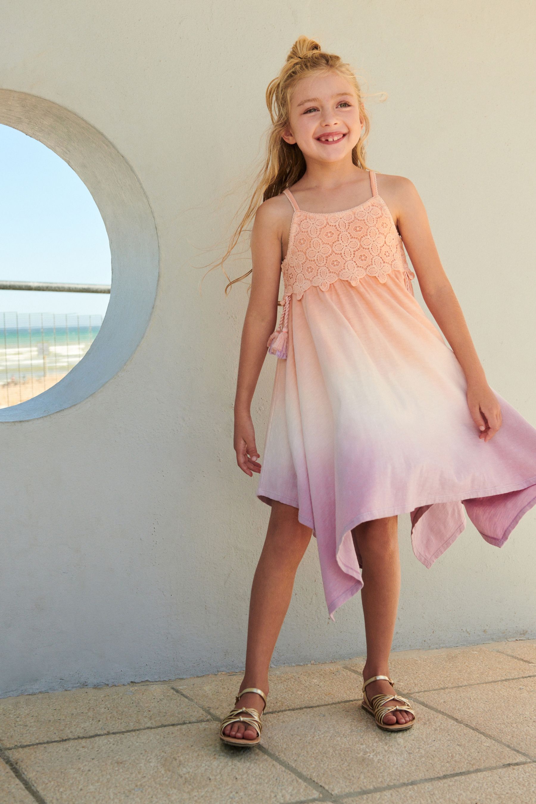 Buy Orange Lilac Purple Ombre Crochet Jersey Dress 3 16yrs from Next Luxembourg