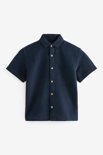 Navy Short Sleeve Textured Shirt (3-16yrs)