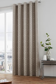 Curtina Stone Natural Camberwell Geo Lined Eyelet Curtains - Image 1 of 3