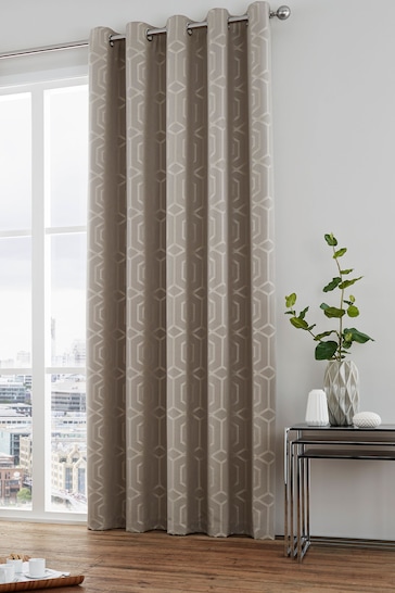 Curtina Stone Natural Camberwell Geo Lined Eyelet Curtains