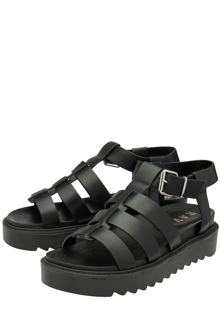 Ravel Black Fisherman Sandals On a Flatform Wedge Unit - Image 2 of 4