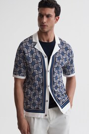 Reiss Blue Lotus Knitted Cuban Collar Shirt - Image 1 of 6