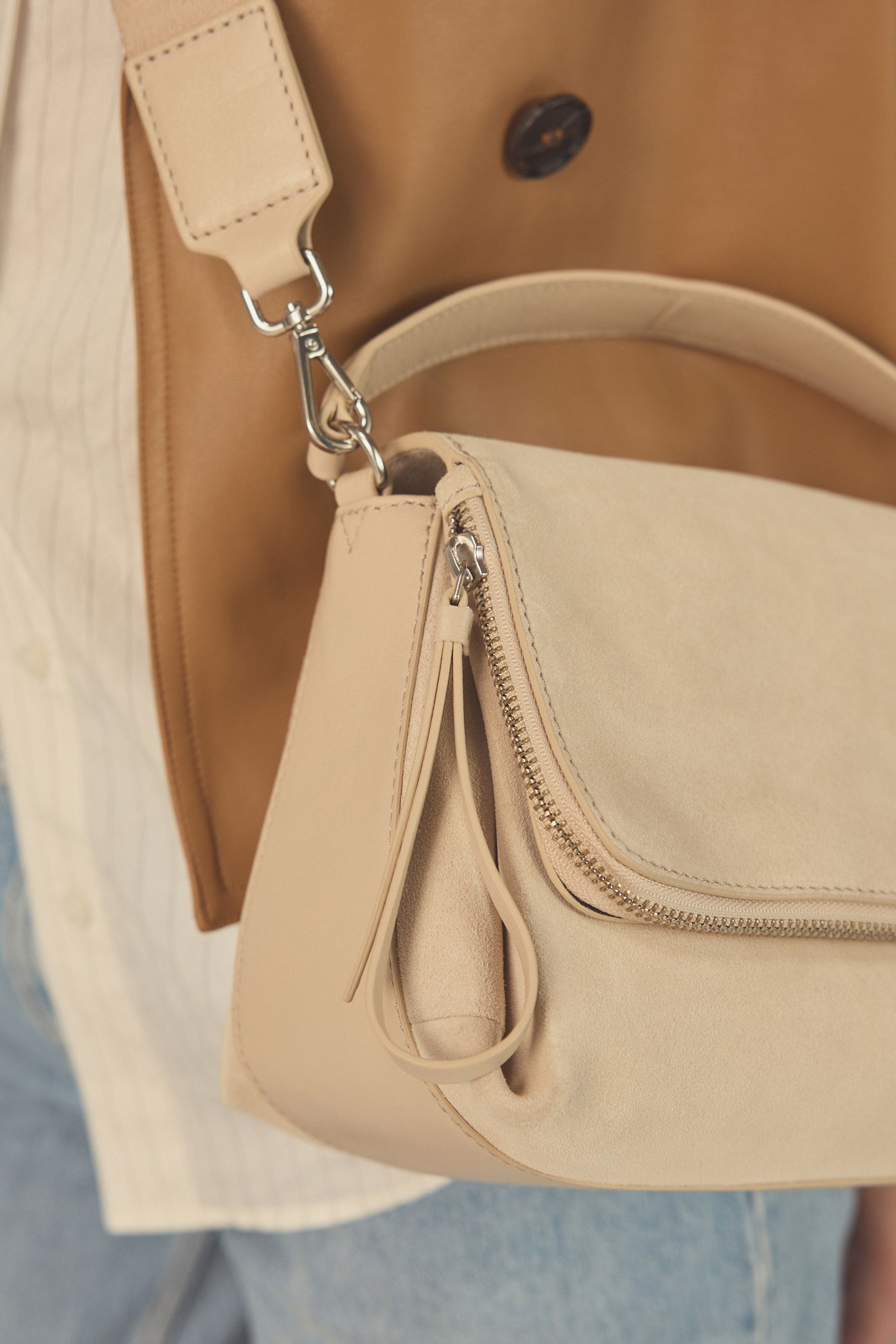 Buy Bone Cream Suede Cross Body Bag from Next Luxembourg