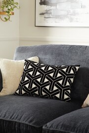 Black/White 40 x 59cm Geometric Flock Cushion - Image 1 of 6