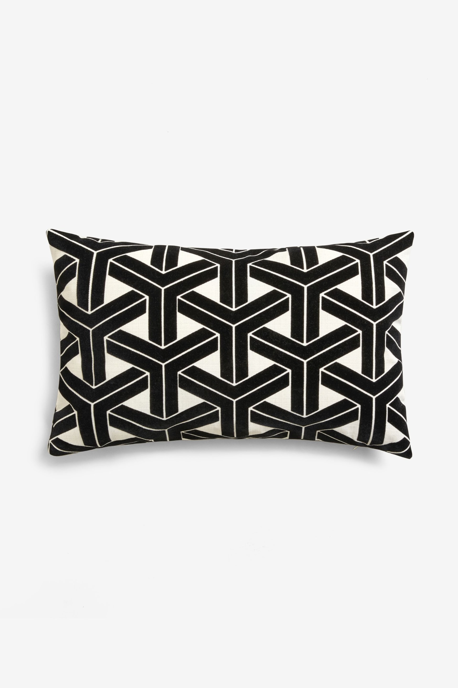Black/White 40 x 59cm Geometric Flock Cushion - Image 5 of 6