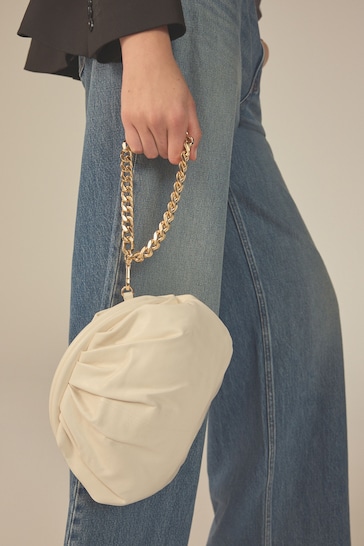 White Leather Snap Clutch Bag