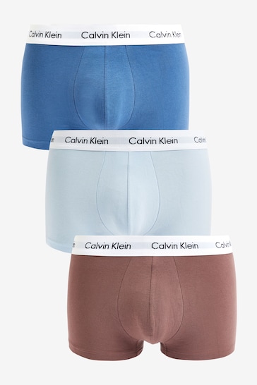 Calvin Klein Blue/White Cotton Stretch Low Rise Trunks 3 Pack
