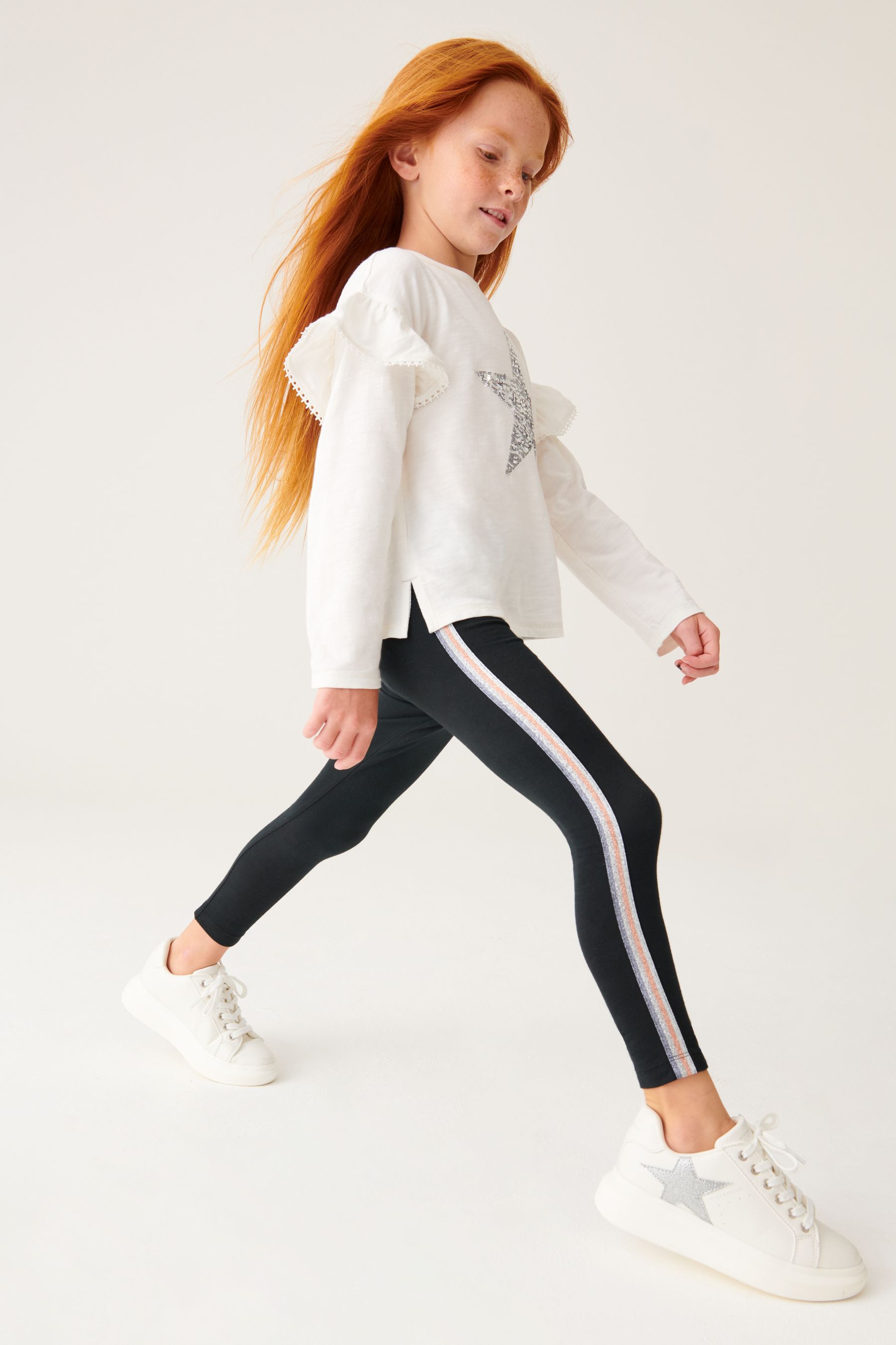Buy Mint Velvet Black Glitter Stripe Leggings from Next Luxembourg