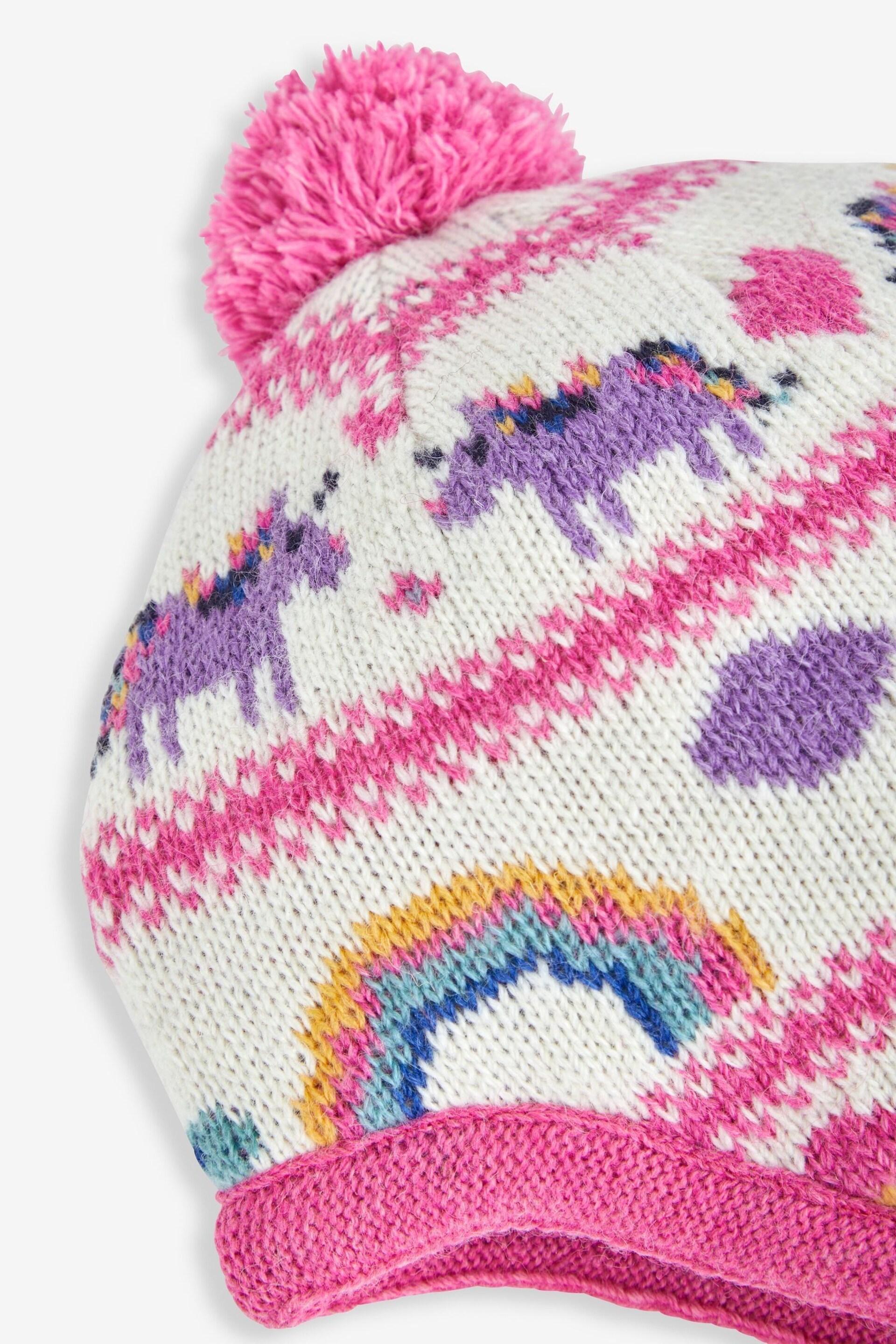 JoJo Maman Bébé Pink Unicorn Fair Isle Hat - Image 2 of 2