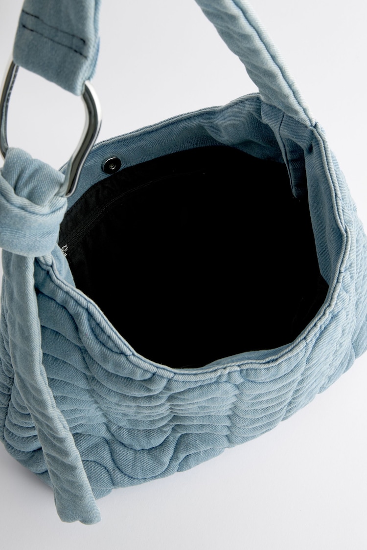 Blue Denim Quilted Shoulder Bag - Image 6 of 6