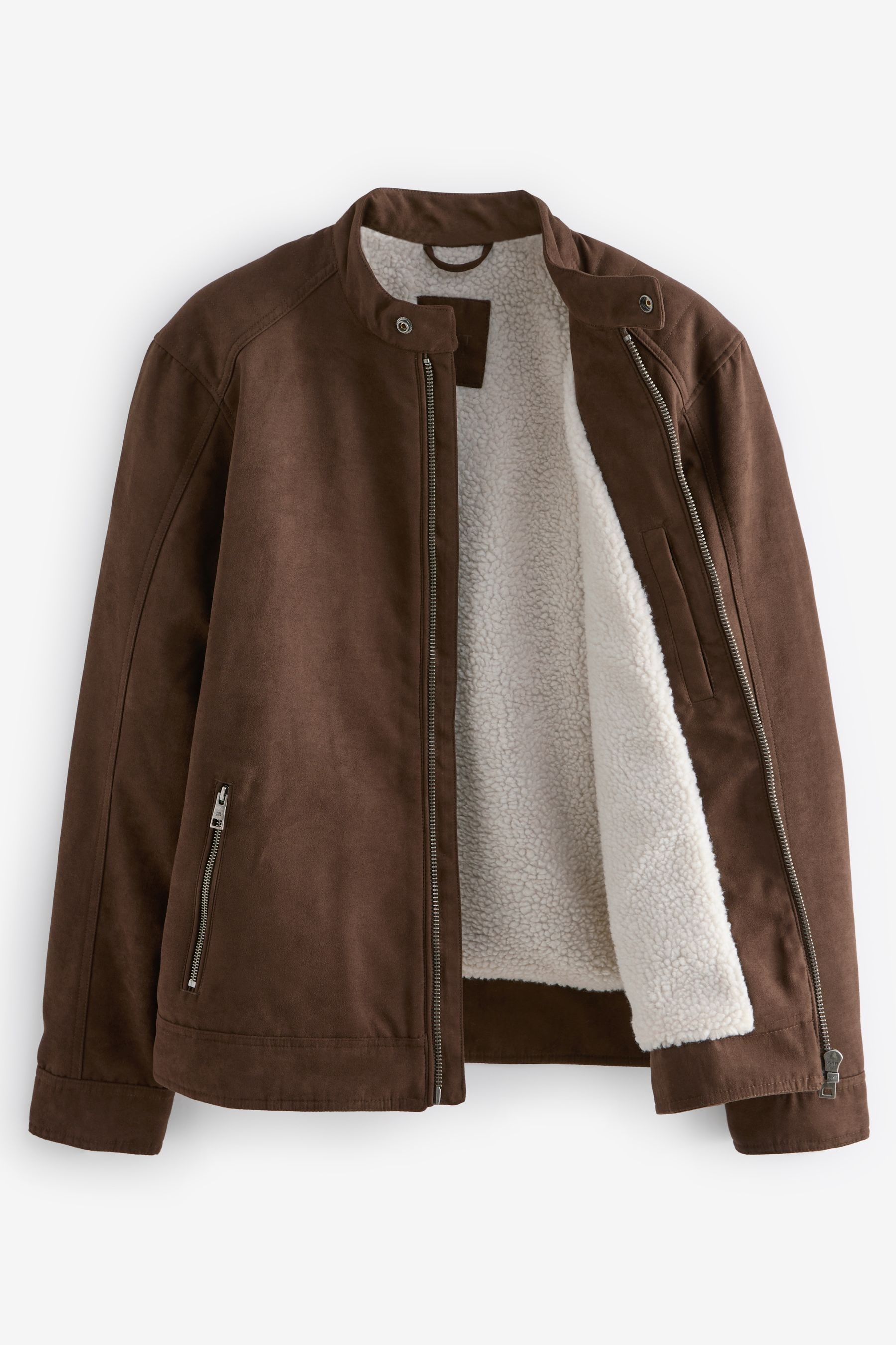 Buy Brown Faux Suede Borg Lined Biker Jacket from Next Luxembourg