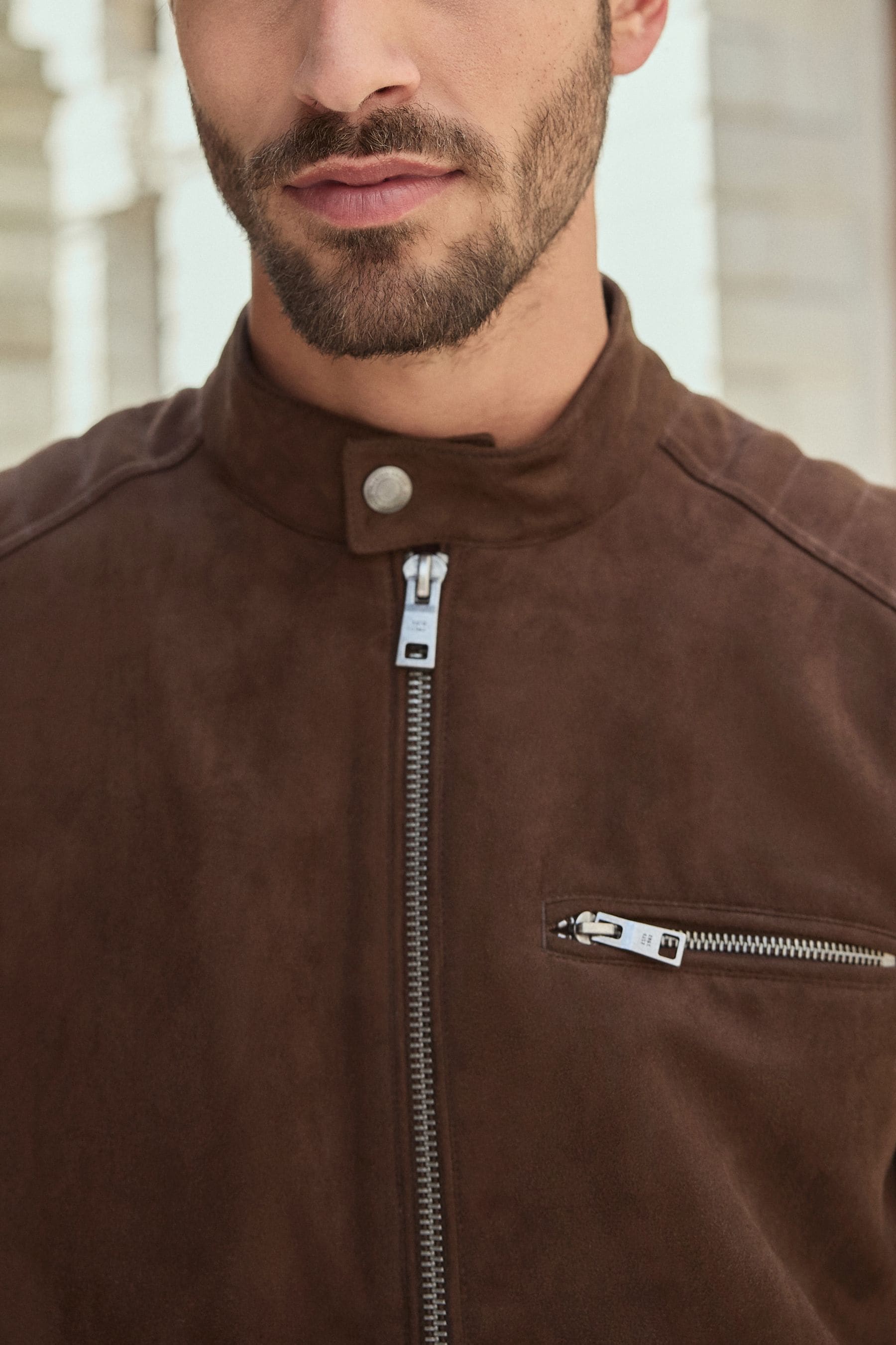 Premium faux suede borg lined biker jacket outlet