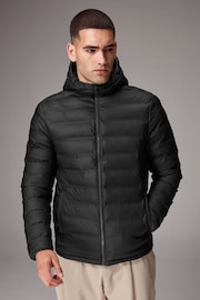 Black Shower Resistant Rubberised Hooded Puffer Coat - Image 5 of 16