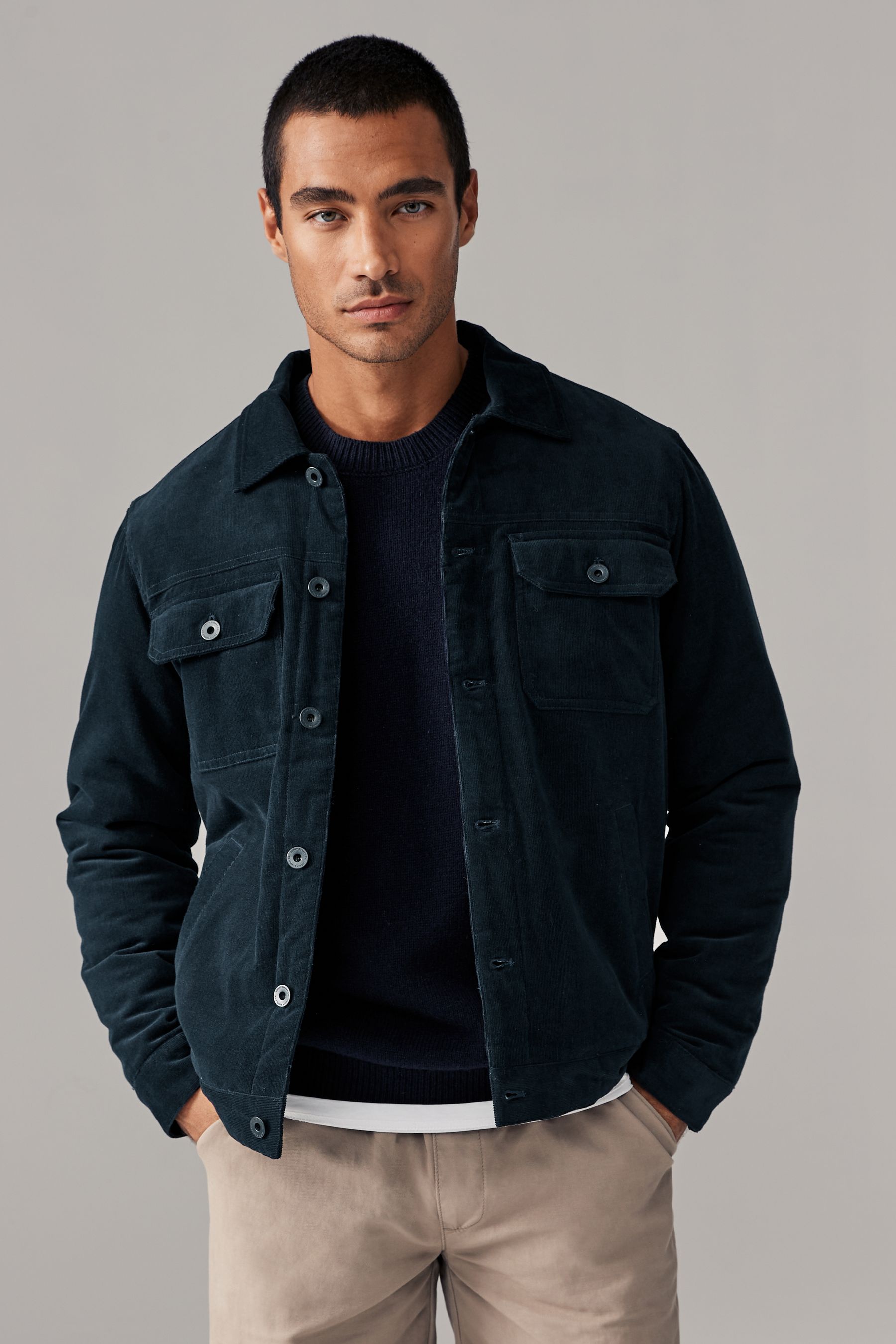 Buy Navy Blue Cord Borg Lined Trucker Jacket from the Next UK online shop