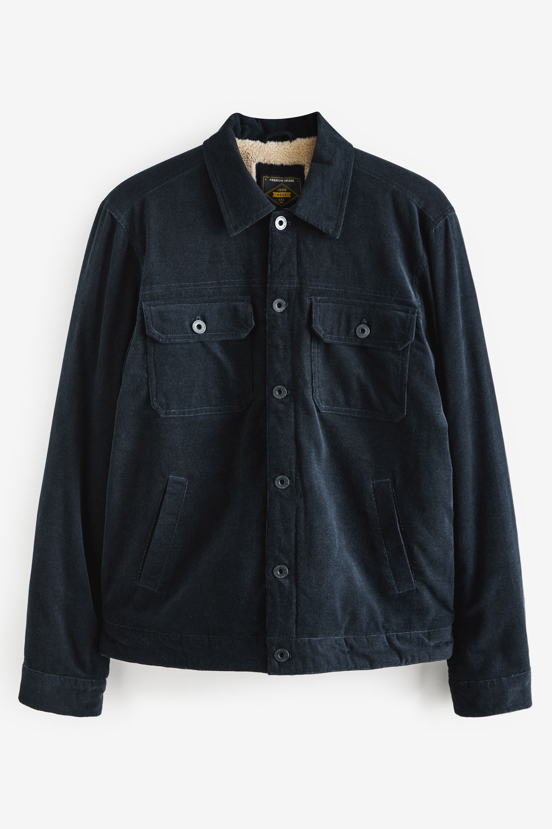 Buy Navy Blue Cord Borg Lined Trucker Jacket from the Next UK online shop