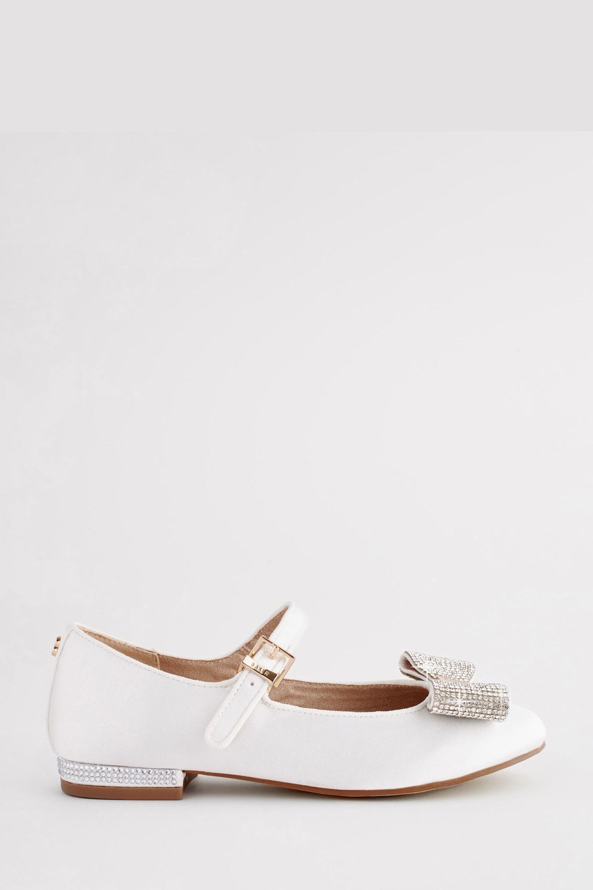 Baker by Ted Baker Girls Ivory Satin Shoes with Diamanté Bow - Image 2 of 6