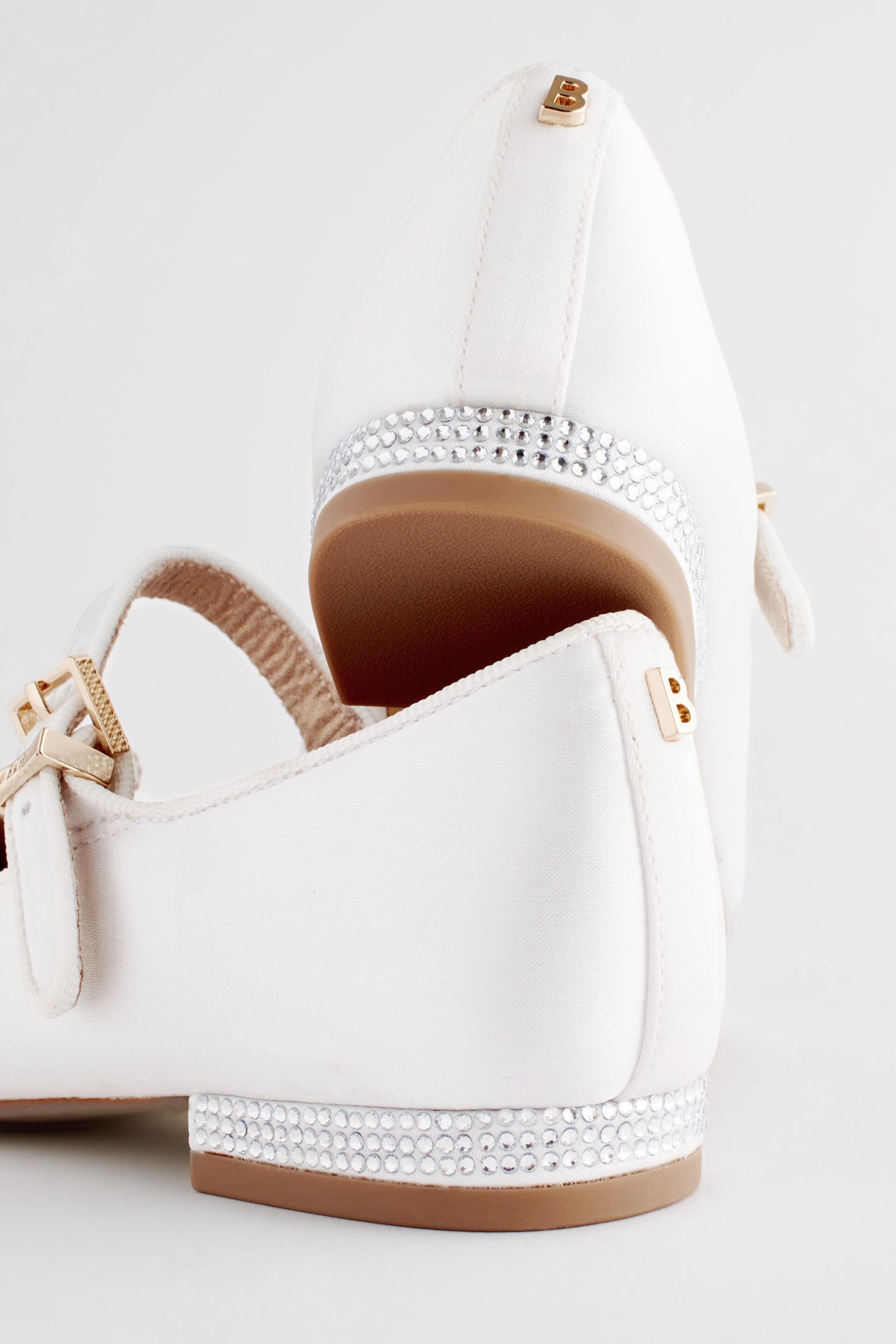 Baker by Ted Baker Girls Ivory Satin Shoes with Diamanté Bow - Image 5 of 6