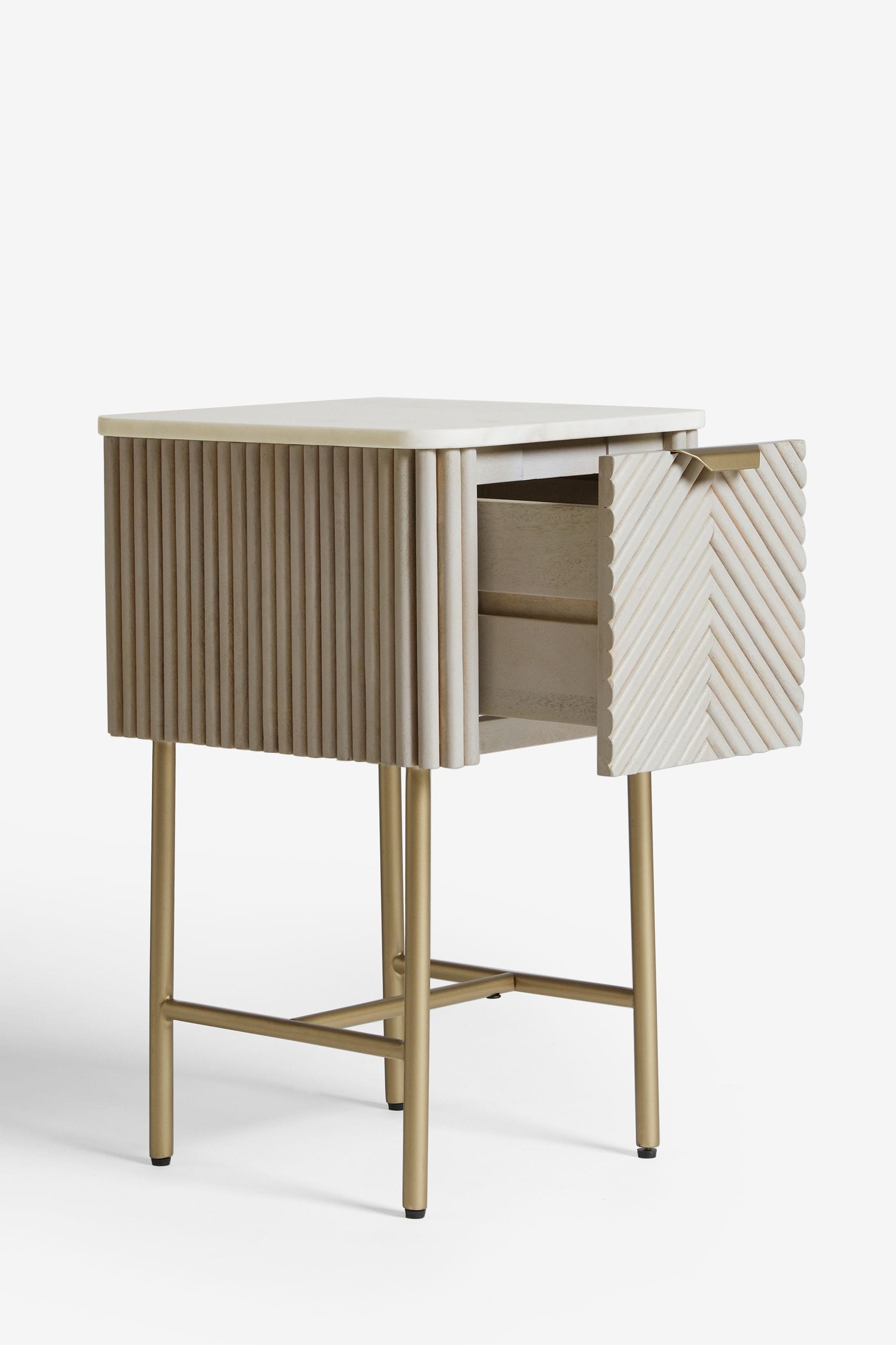 Buy Light Grey Valencia Marble Mango Wood 1 Drawer Slim Bedside