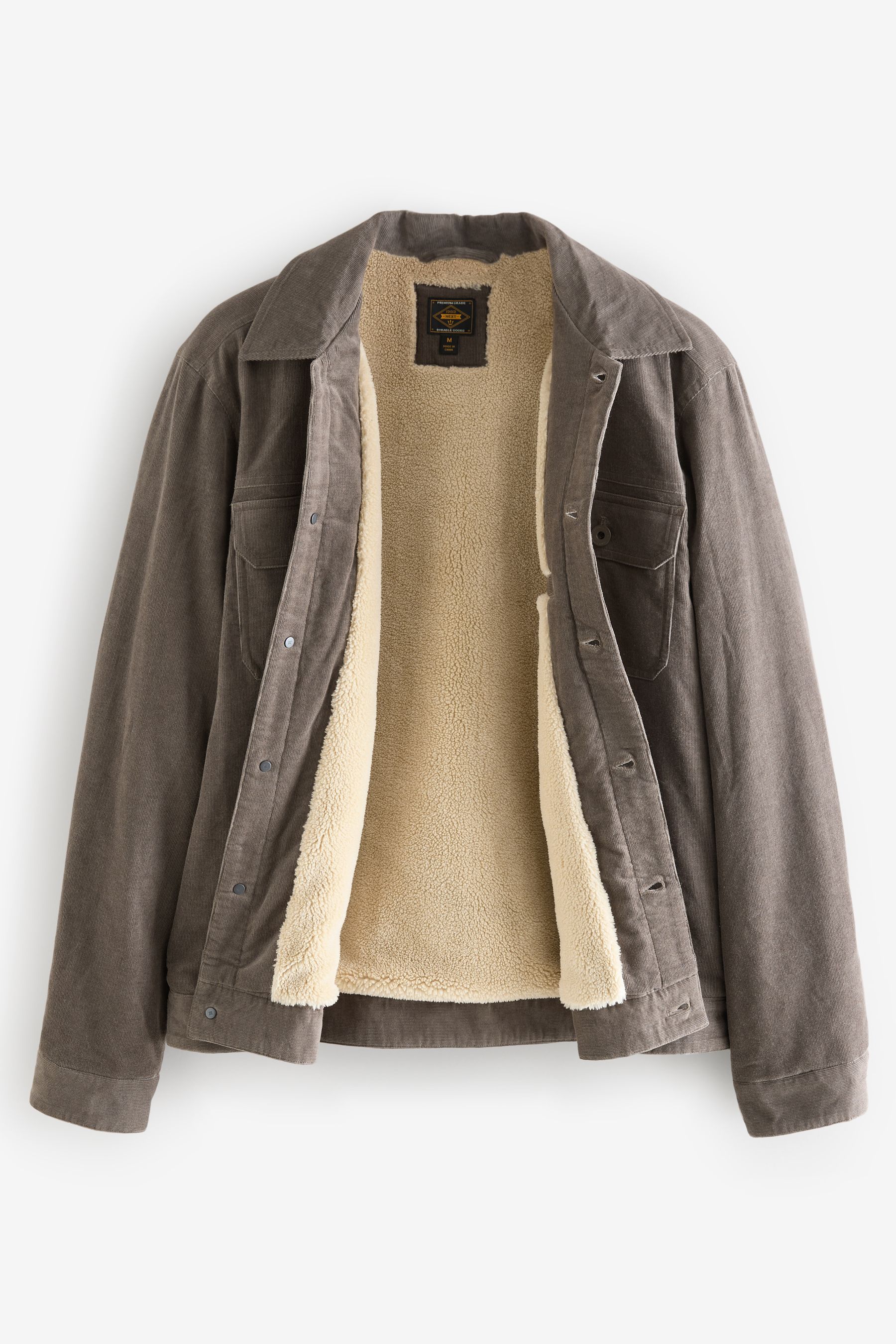 Buy Dark Natural Cord Borg Lined Trucker Jacket from Next Luxembourg