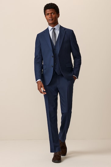 Bright Blue Slim Textured Suit: Trousers