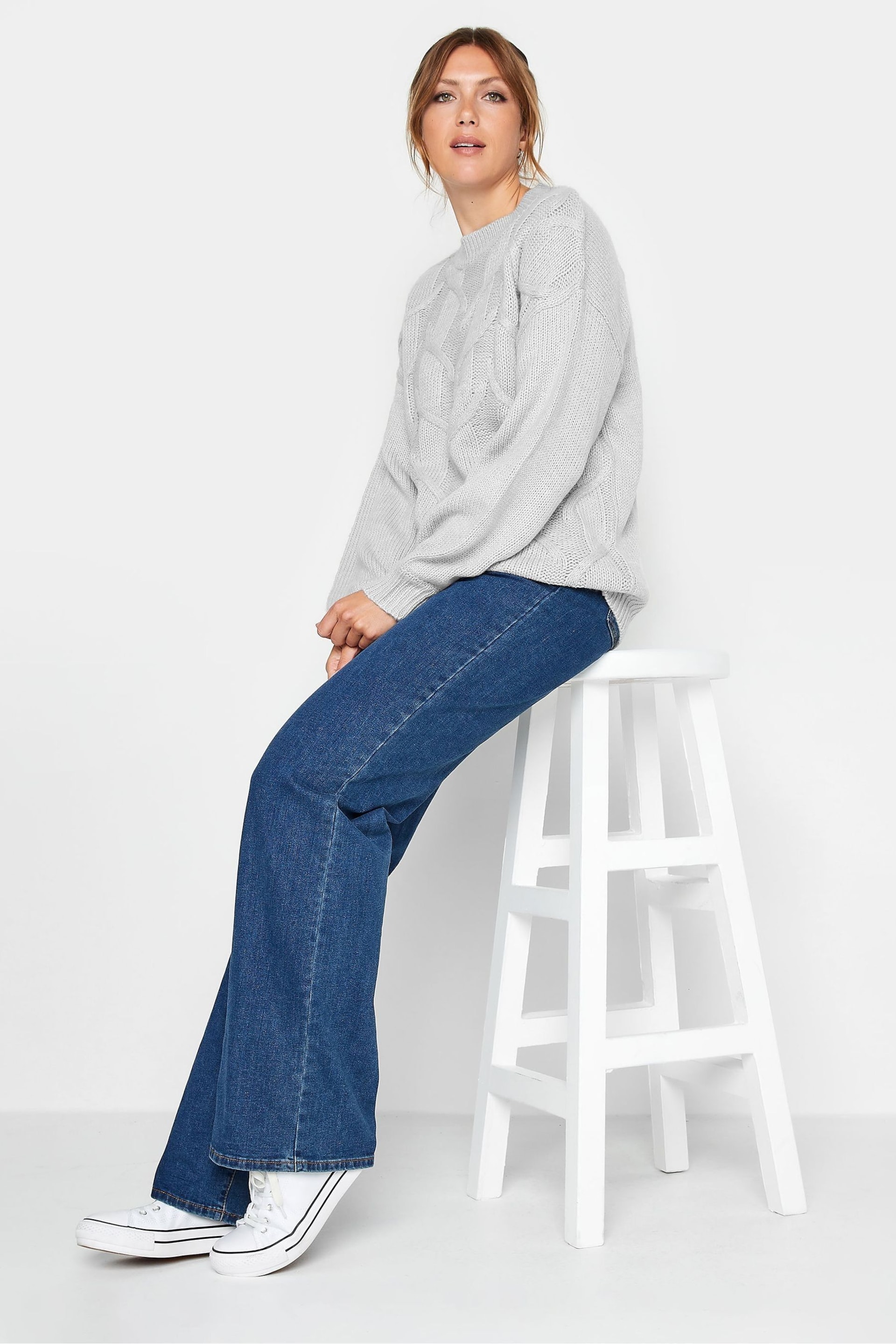 Long Tall Sally Grey Cable Knit Jumper - Image 4 of 4
