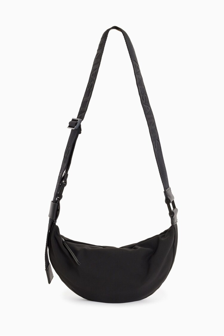 AllSaints Black Half Moon Nylon Cross-Body Bag - Image 1 of 7