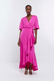 River Island Pink Waterfall Wrap Bridesmaid Dress - Image 1 of 5
