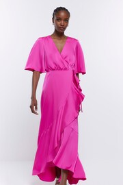 River Island Pink Waterfall Wrap Bridesmaid Dress - Image 3 of 5