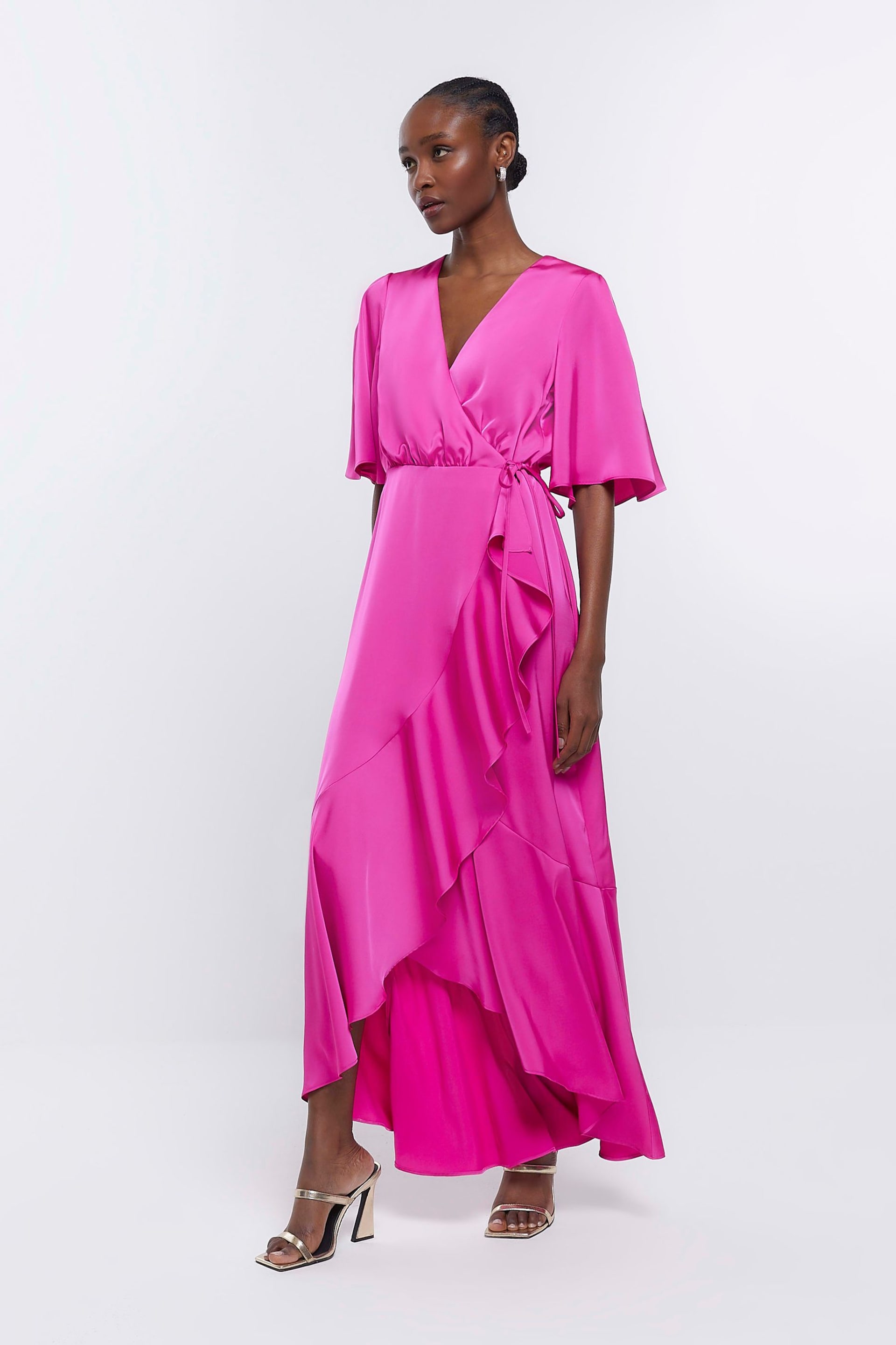 River Island Pink Waterfall Wrap Bridesmaid Dress - Image 4 of 5