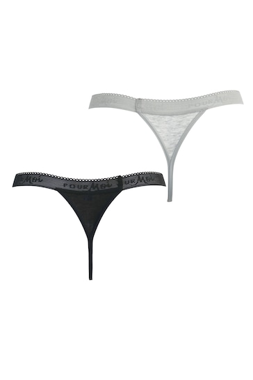 Pour Moi Black Modal and Mesh G String Knickers 2 Pack