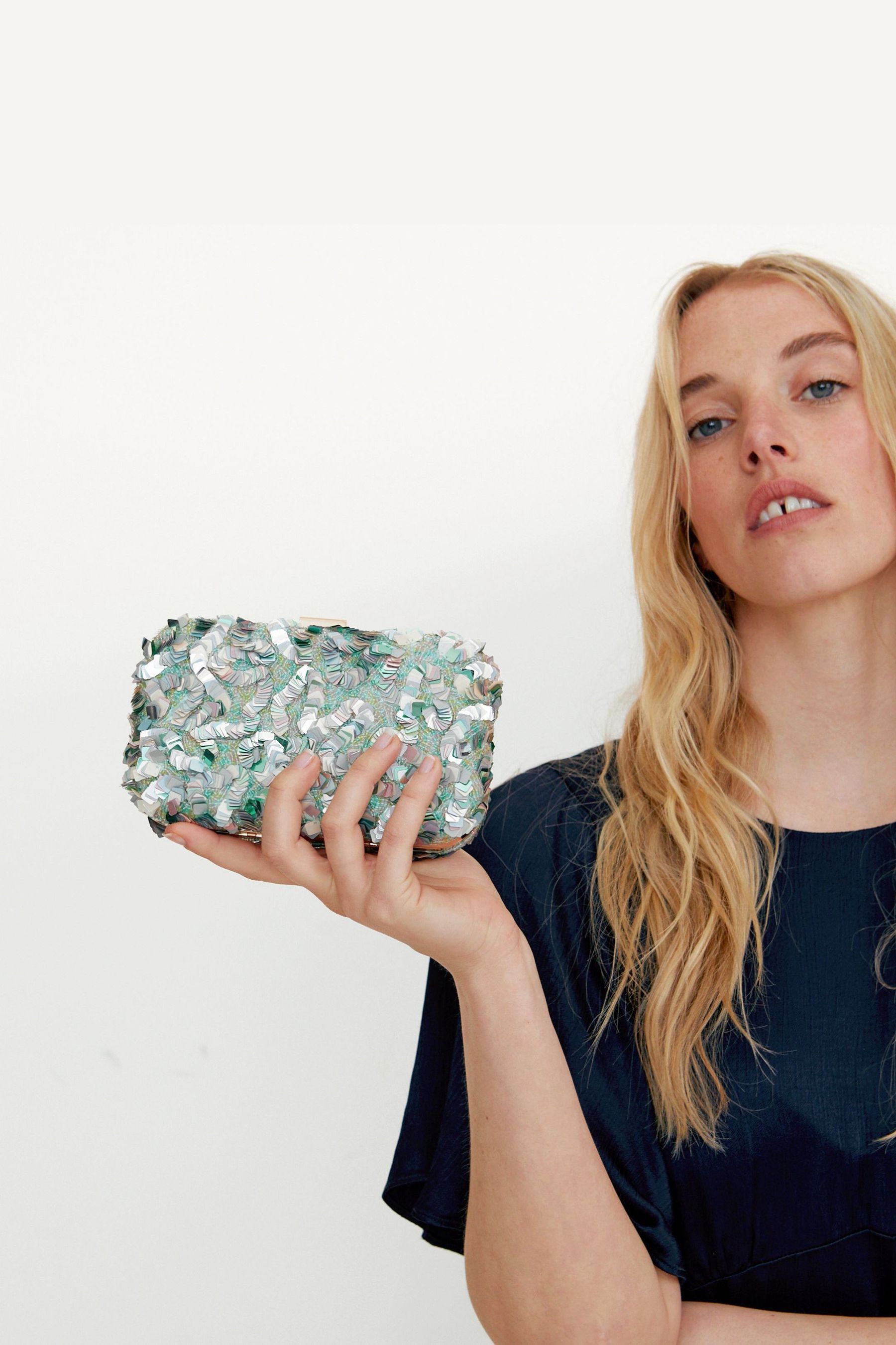 Buy Oliver Bonas Blue Pastel Dream Sequin Box Clutch Bag from Next Luxembourg