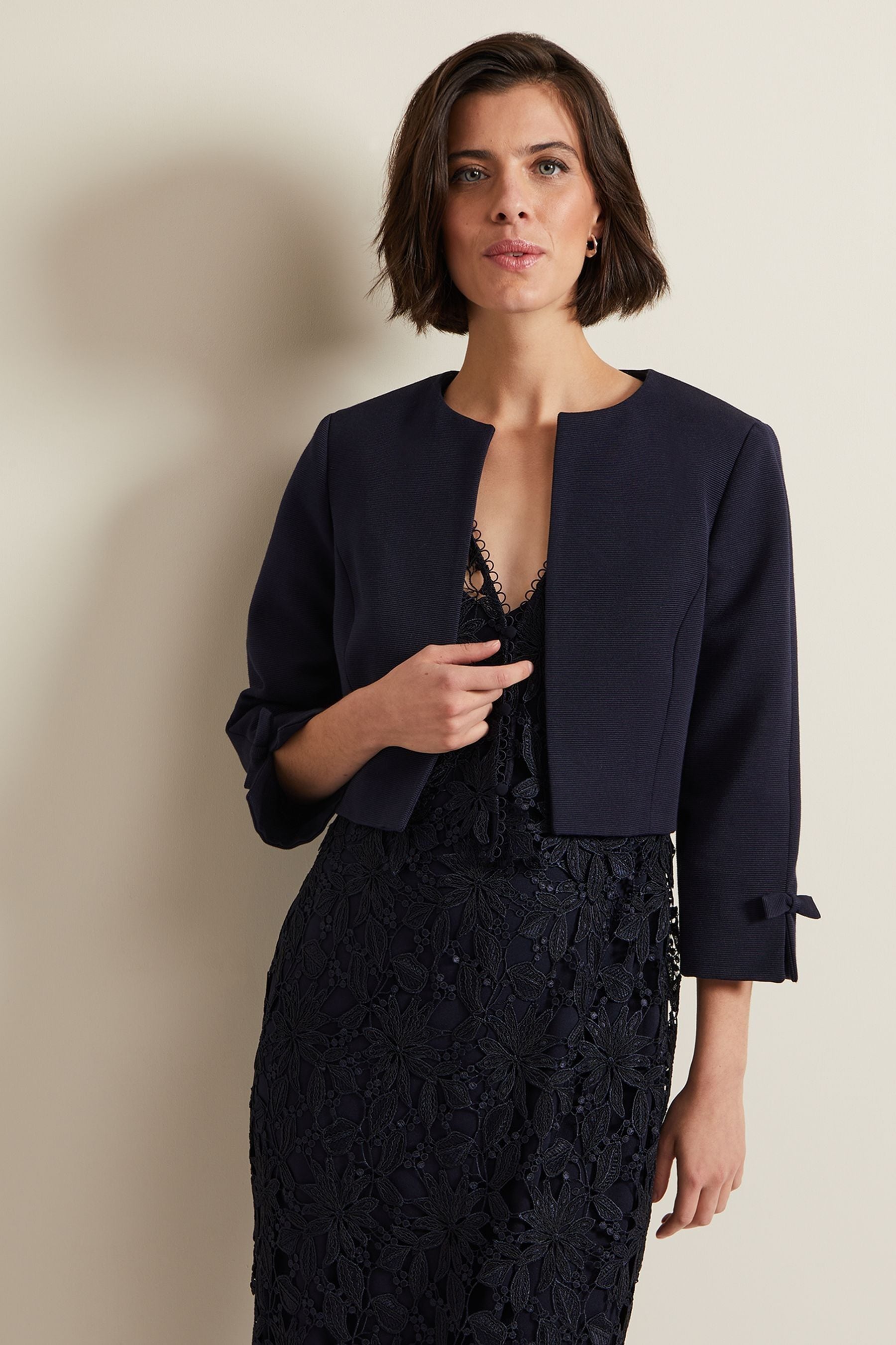Buy Phase Eight Blue Zoelle Bow Jacket from Next Oman