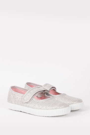 Trotters London Silver Martha Canvas Shoes
