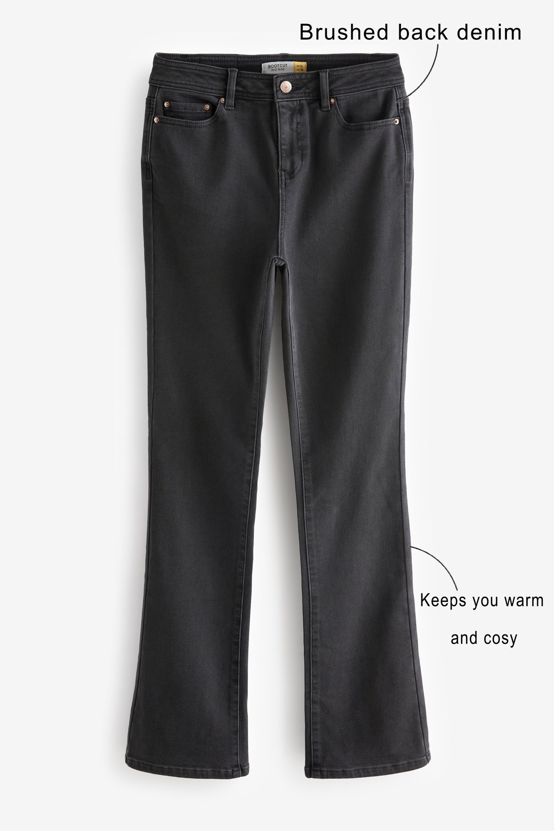 Washed Black Cosy Brushed Bootcut Jeans - Image 5 of 10