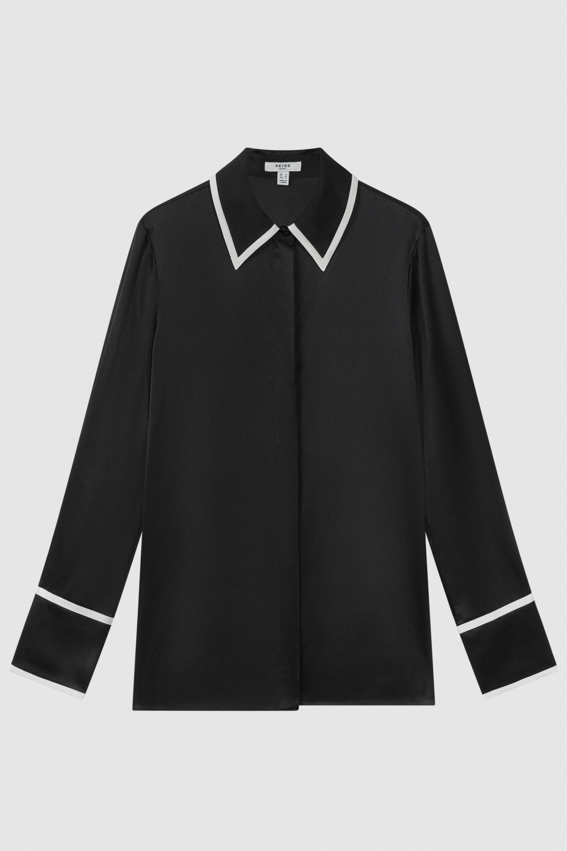 Reiss Black Murphy Silk Contrast Trim Button-Through Shirt - Image 2 of 5