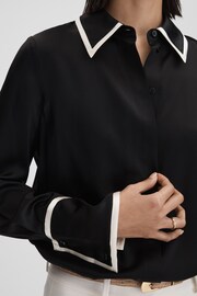 Reiss Black Murphy Silk Contrast Trim Button-Through Shirt - Image 4 of 5