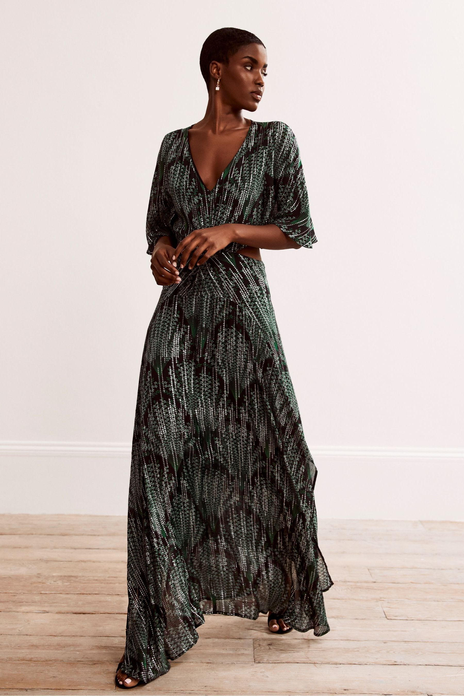 Buy Mint Velvet Green Lexi Print Cut Out Maxi Dress from Next Luxembourg
