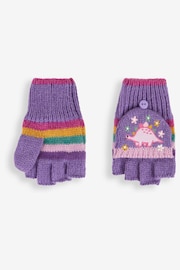 JoJo Maman Bébé Lilac Girls' Pretty Dinosaur Striped Gloves - Image 2 of 4