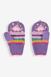 JoJo Maman Bébé Lilac Girls' Pretty Dinosaur Striped Gloves - Image 3 of 4