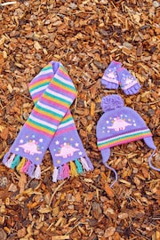 JoJo Maman Bébé Lilac Girls' Pretty Dinosaur Striped Gloves - Image 4 of 4