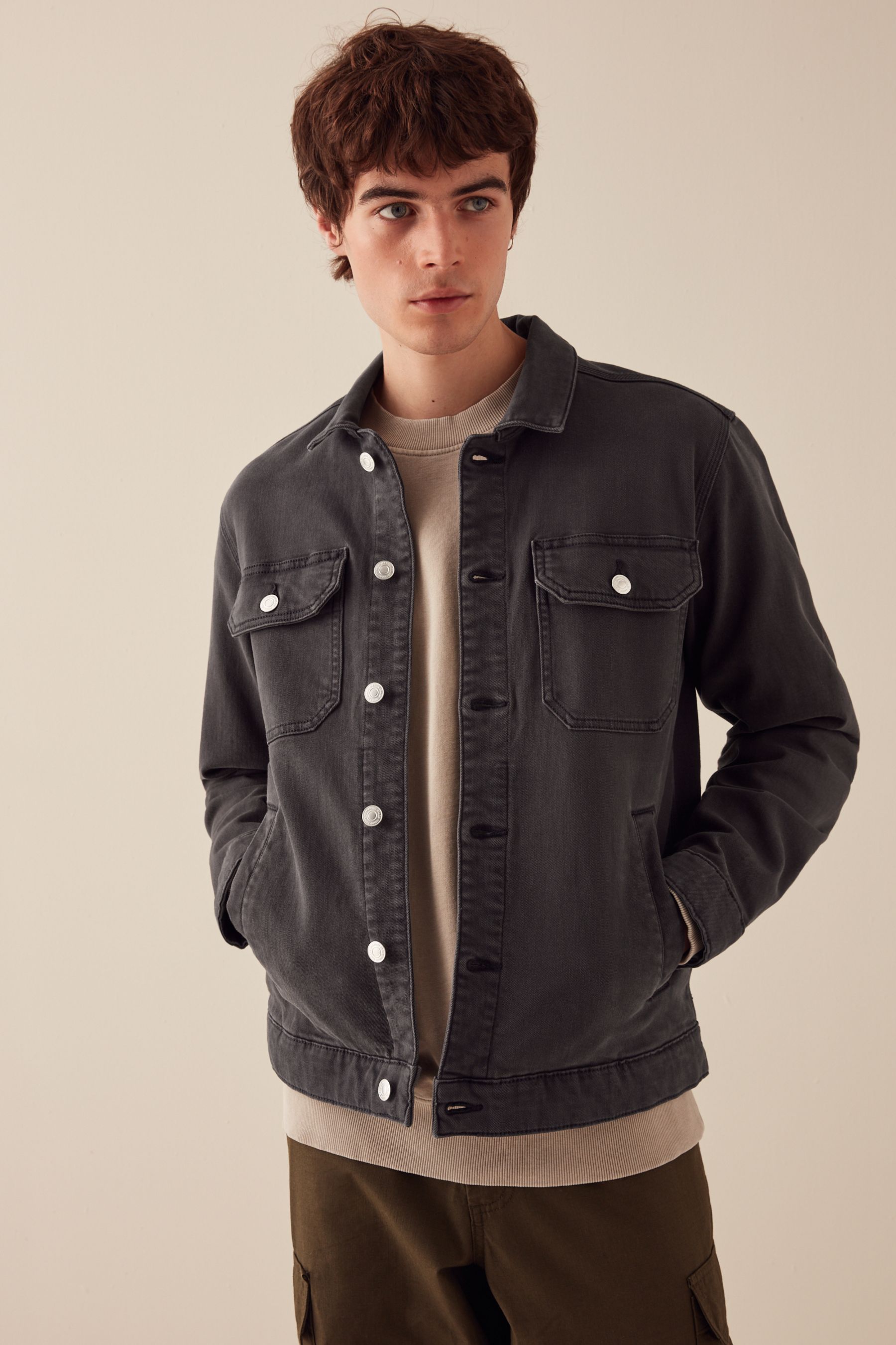 Buy Smoke Grey Denim Trucker Jacket from the Next UK online shop