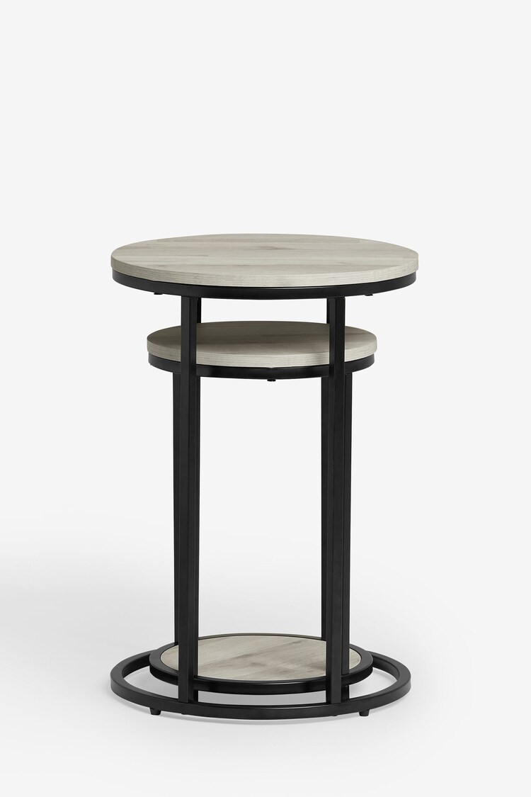 Grey Bronx Oak Effect Round Set of 2 Nest of Tables - Image 2 of 7