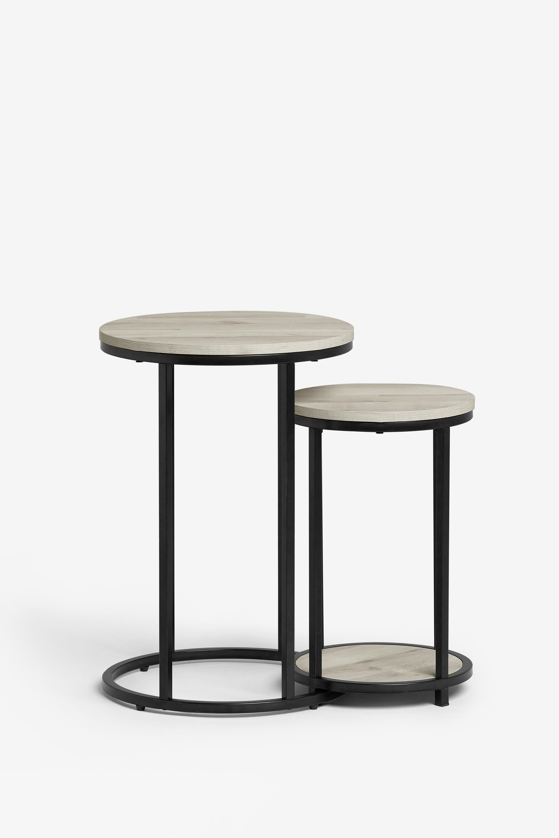 Grey Bronx Oak Effect Round Set of 2 Nest of Tables