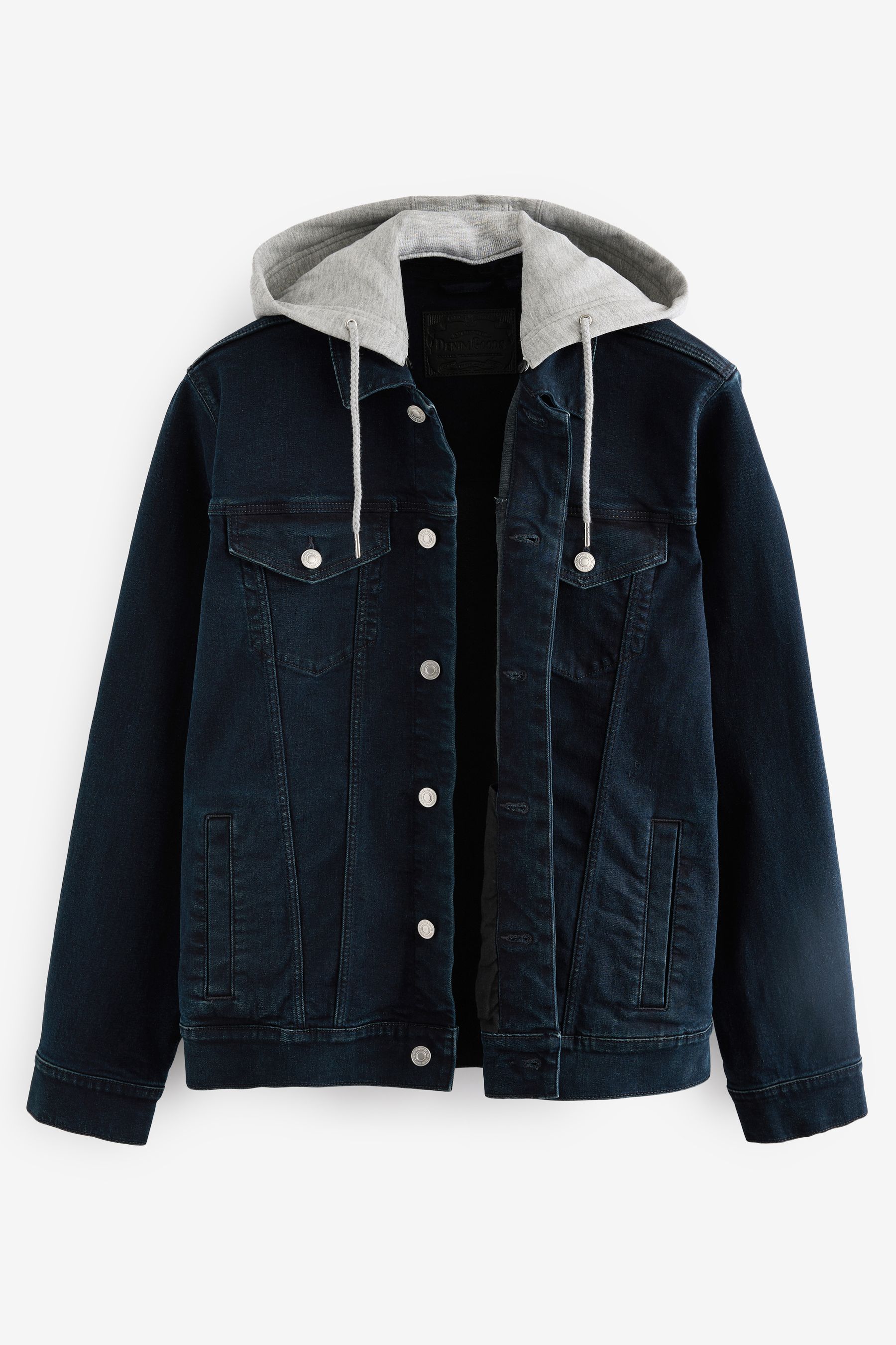 Buy Blue Denim Jacket with Grey Jersey Hood from Next Luxembourg
