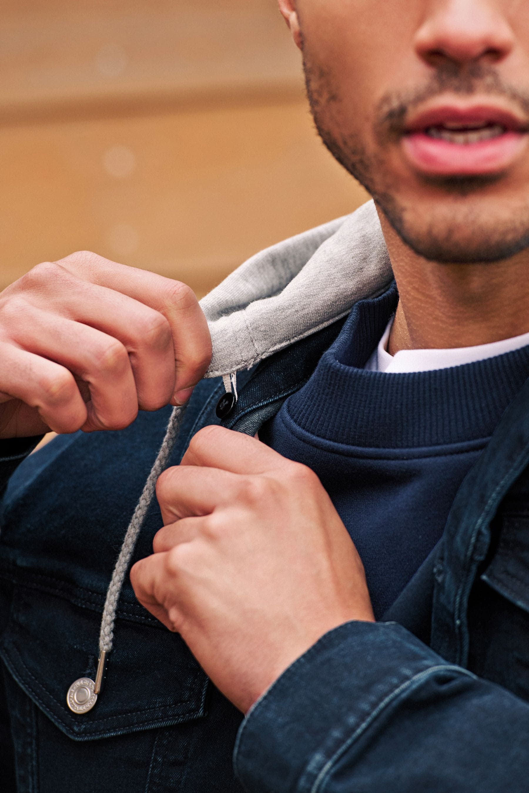 Blue denim jacket with hoodie clearance