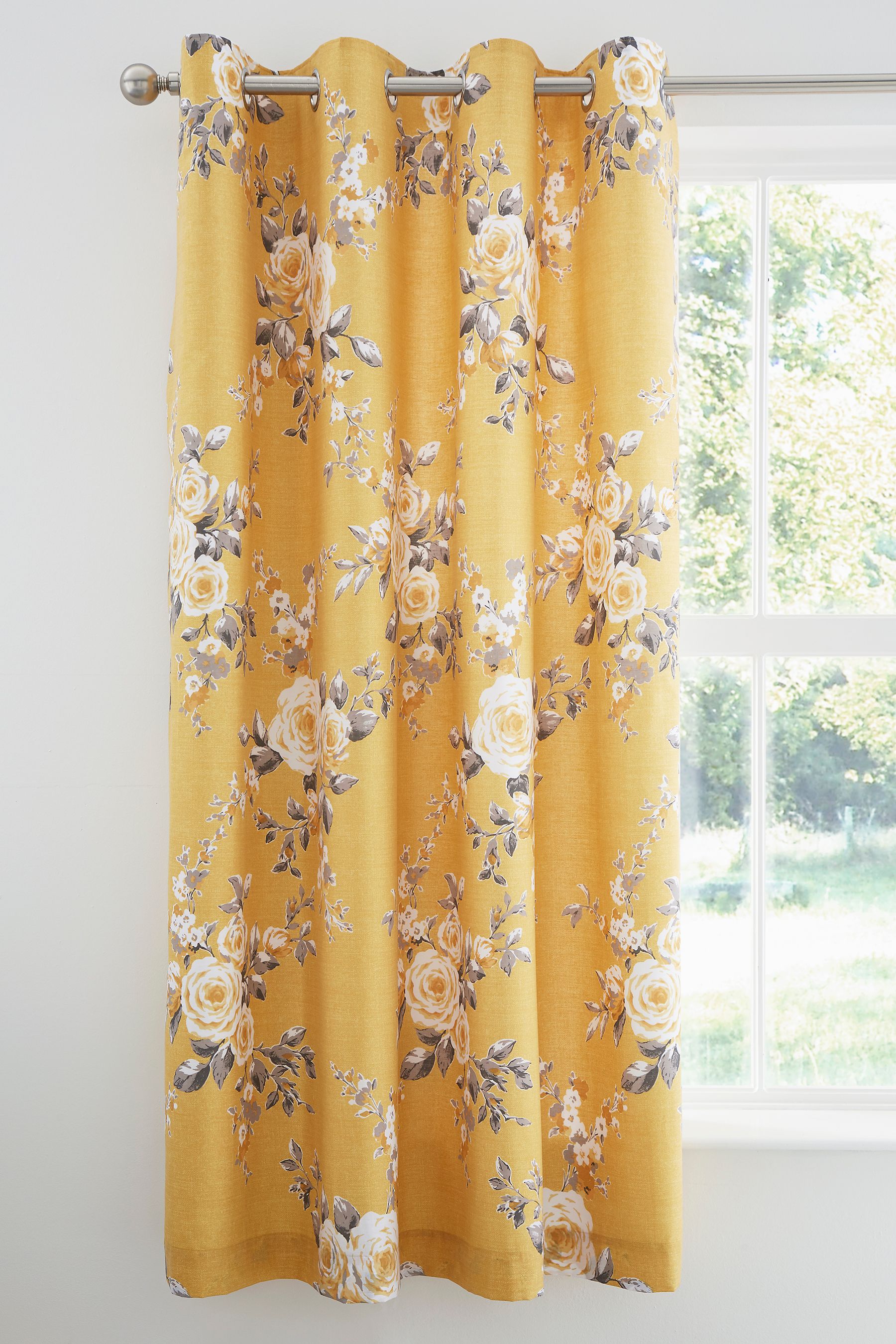 Yellow floral store curtains