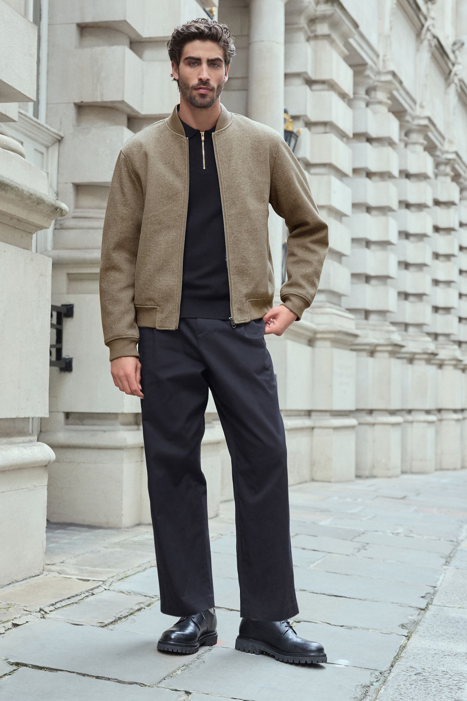 NEXT Neutral Wool Look Borg Lined Bomber Jacket 4X Large Mens